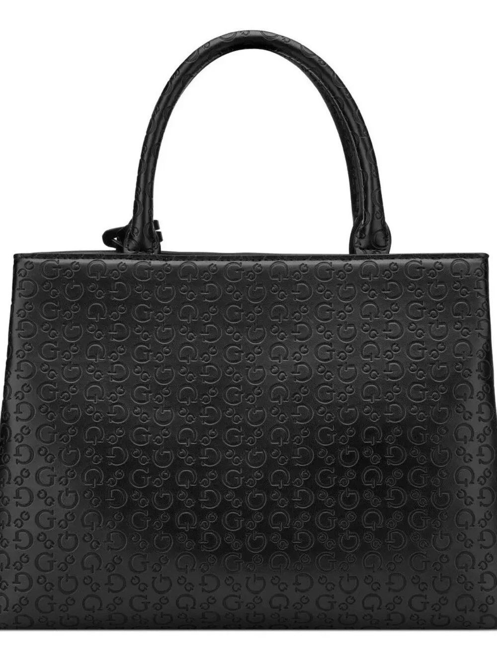 GUESS Black Embossed Logo Satchel with Detachable Strap